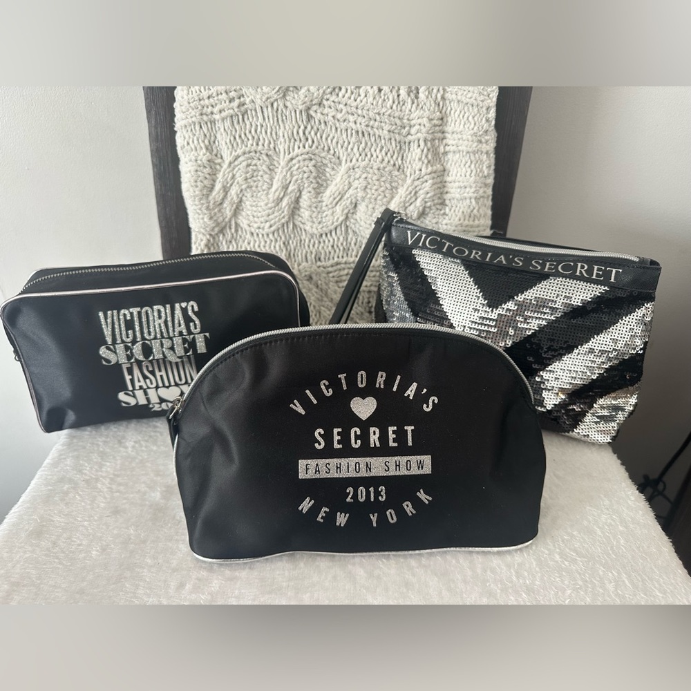 Victoria's Secret Black and Silver Cosmetic Bag Trio